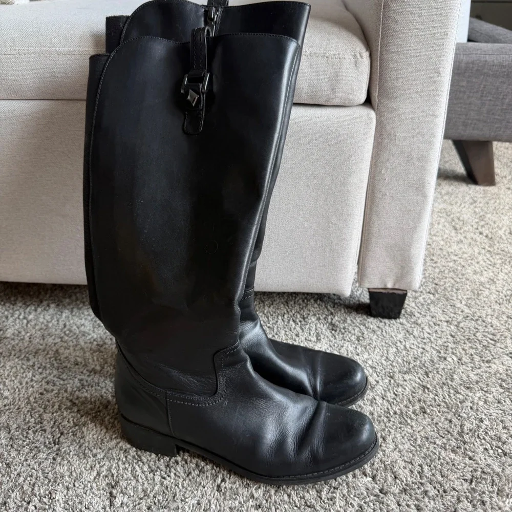 Blondo Waterproof Black Leather Riding Boots Womens 10 M B5485-017 Tall Buckle
